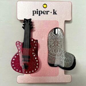 Piper K Western Cowboy Boots And Guitar Claw Hair Clips New With Tags